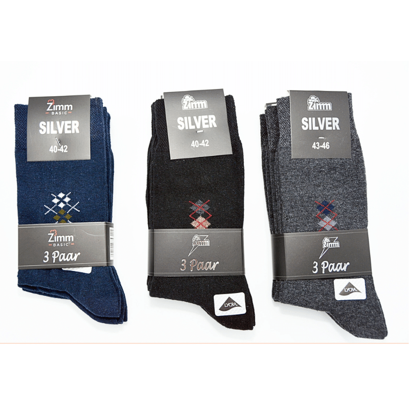 Zimm Basic Herren Socken 2xMotiv, 1xUni 3er Pack